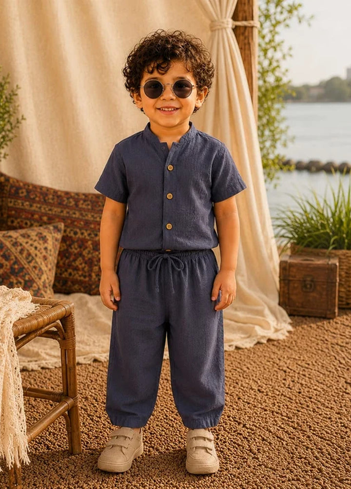 BabyCo Kids RTW Solids Cotton Co-Ord Sets Suit Slate Calm Summer - Casual Collection