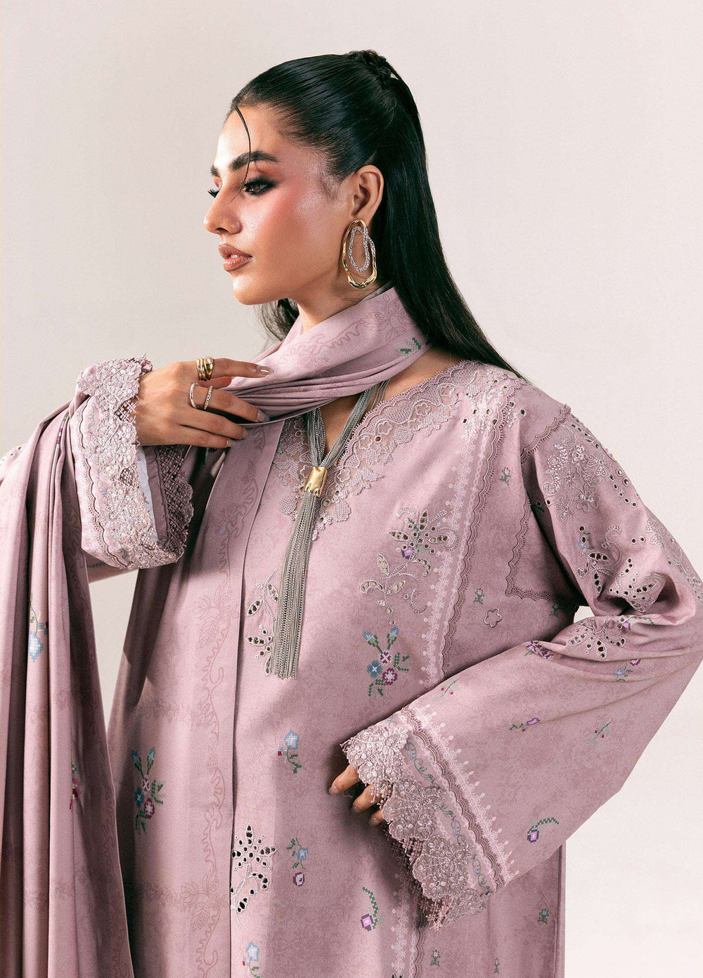 Q prints by Qalamkar Unstitched Embroidered Slub Linen 3 Piece Suit QLK26ULQ Waniya QPW-08B - Winter Collection