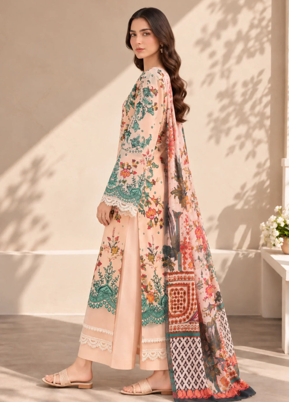 Chandan Nagri Women RTW Embroidered Lawn 3 Piece Suit Nayra veil - Festive Collection