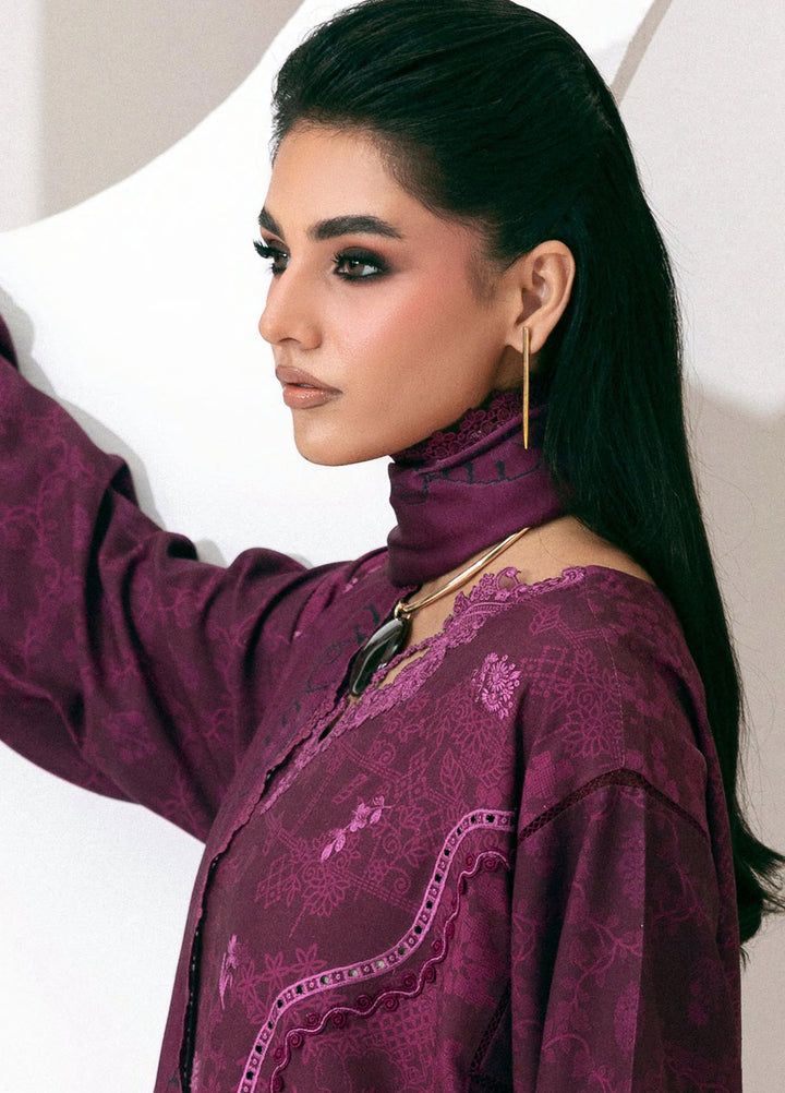 Q prints by Qalamkar Unstitched Embroidered Slub Linen 3 Piece Suit QLK26ULQ Mala QPW-03B - Winter Collection