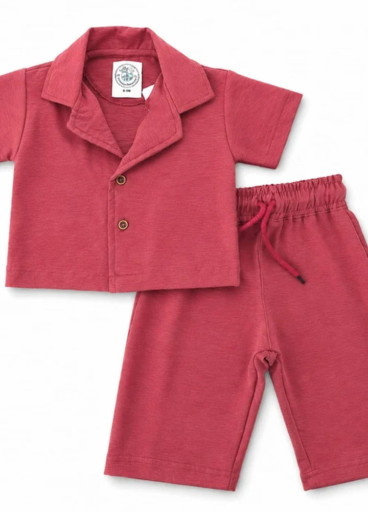 BabyCo Kids RTW Solids Cotton Co-Ord Sets Suit Amora Lounge Berry Rose - Casual Collection