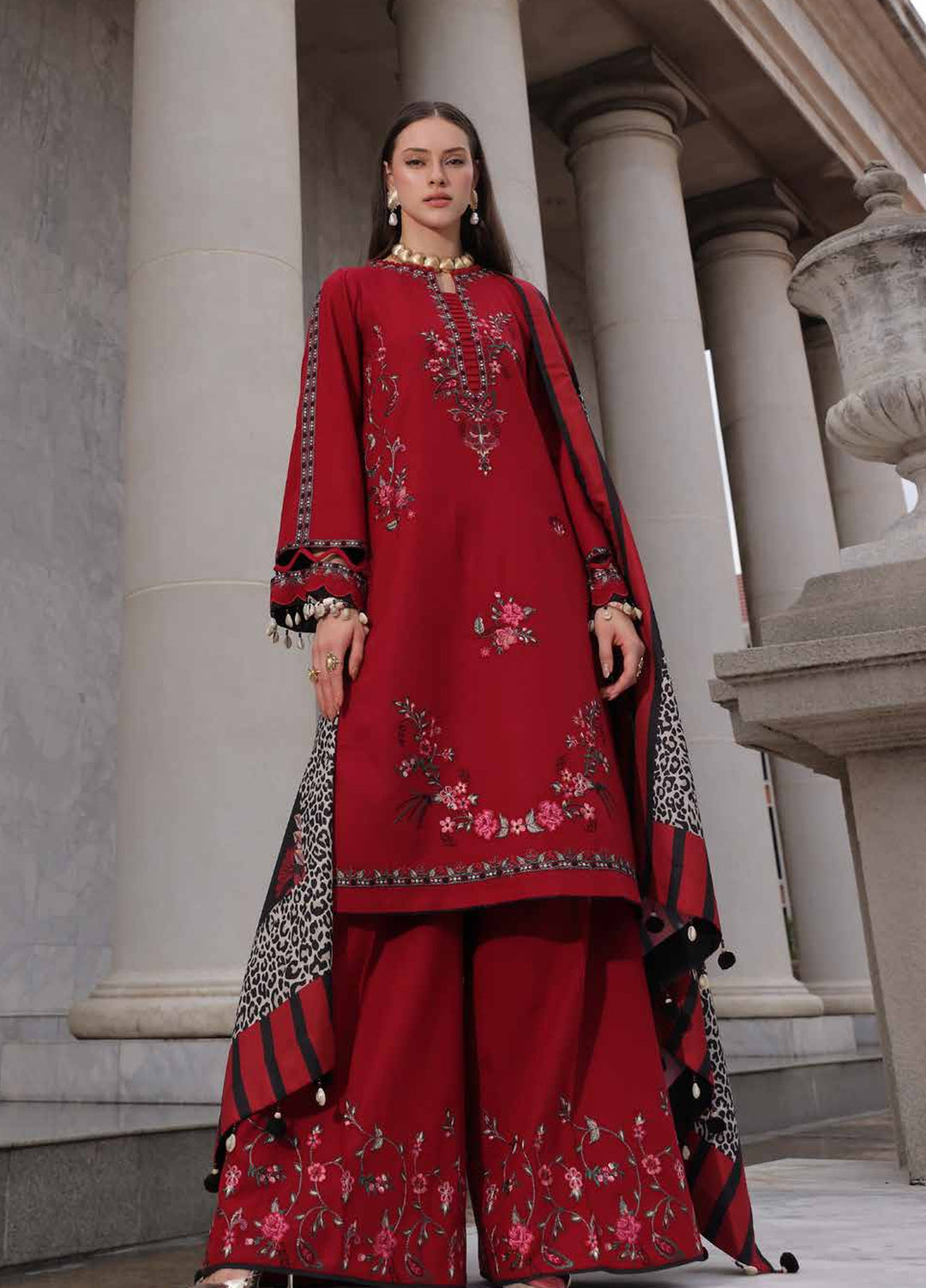 Poshima by Charizma Unstitched Embroidered Leather Peach 3 Piece Suit CHR26UPL PSW6-20 - Winter Collection