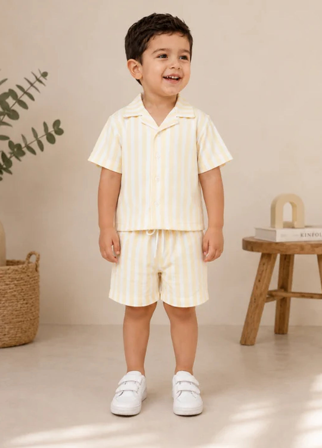 BabyCo Kids RTW Printed Cotton Co-Ord Sets Suit Gelato Lemon Stripe Resort - Casual Collection