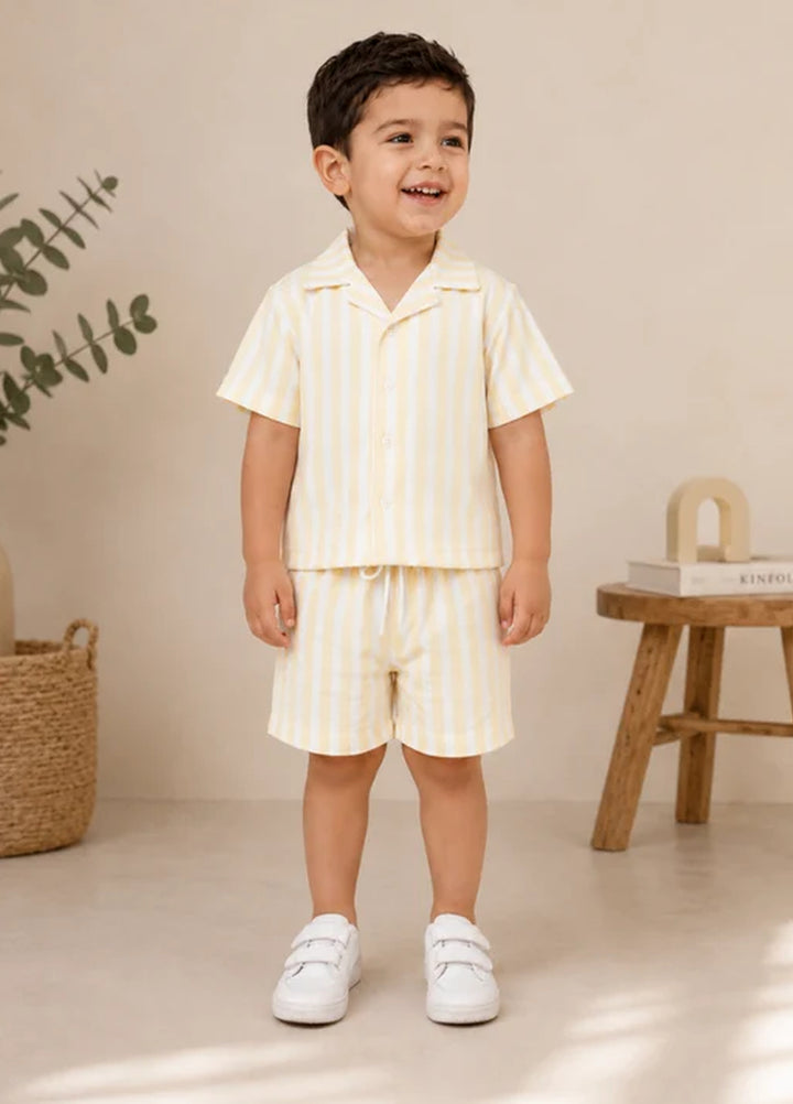 BabyCo Kids RTW Printed Cotton Co-Ord Sets Suit Gelato Lemon Stripe Resort - Casual Collection