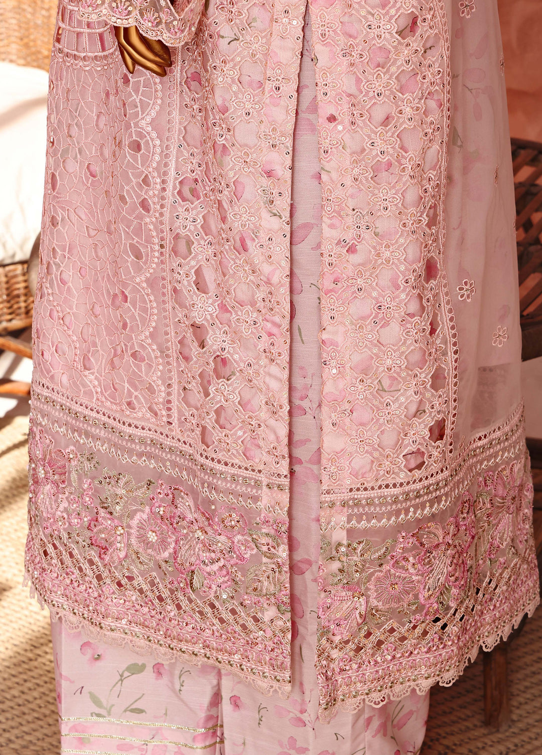 Shaahkaar by HZ Textiles RTW Embroidered Organza 3 Piece Suit HZ26PSO HZK-243 Pastel Pink - Festive Collection