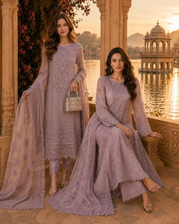 Nooriyah by Saadia Asad Unstitched Embroidered Chiffon 3 Piece Suit SA26UEN D6 - Wedding Collection