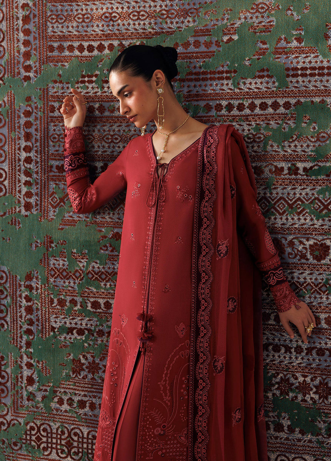 Q line by Qalamkar Unstitched Embroidered Slub Linen 3 Piece Suit QLK26UQL Zaira QLW-03 - Winter Collection