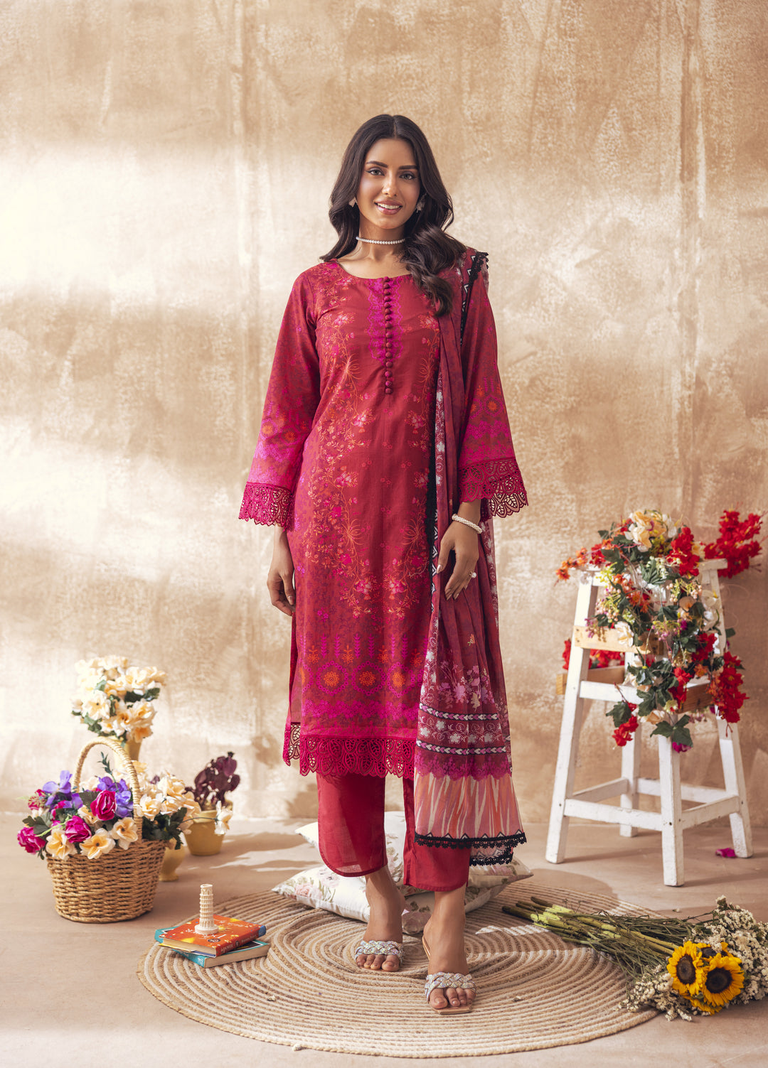 Liyana by Mashra RTW Printed Lawn 3 Piece Suit LIY-BER-006 Berry - Casual Collection