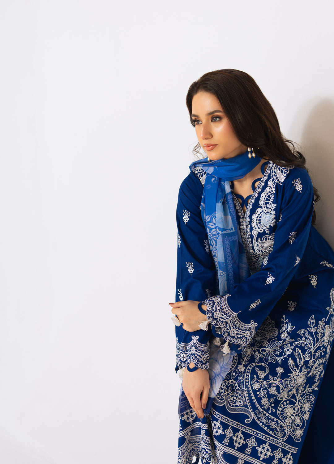 Liyana by Mashra RTW Embroidered Lawn 3 Piece Suit MA-601 Saphire Blue stitched - Casual Collection
