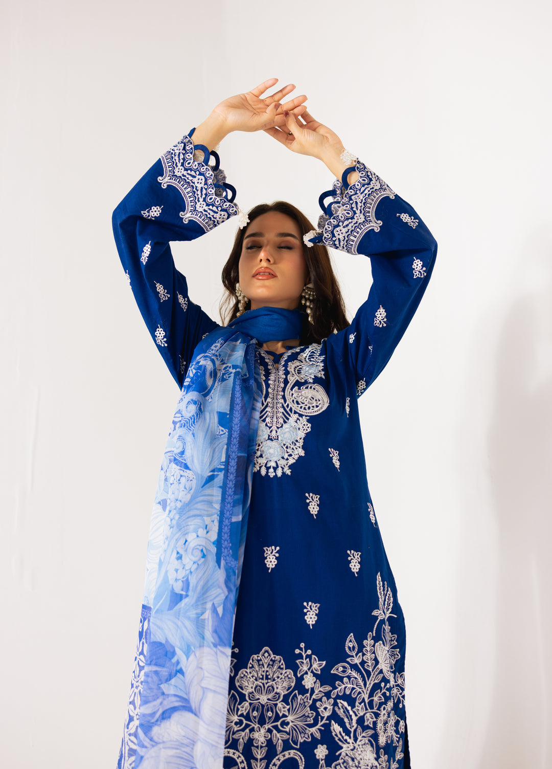 Liyana by Mashra RTW Embroidered Lawn 3 Piece Suit MA-601 Saphire Blue stitched - Casual Collection