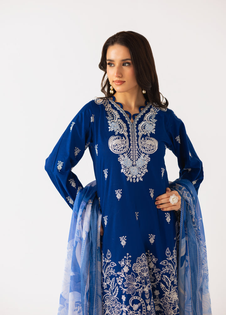 Liyana by Mashra RTW Embroidered Lawn 3 Piece Suit MA-601 Saphire Blue stitched - Casual Collection