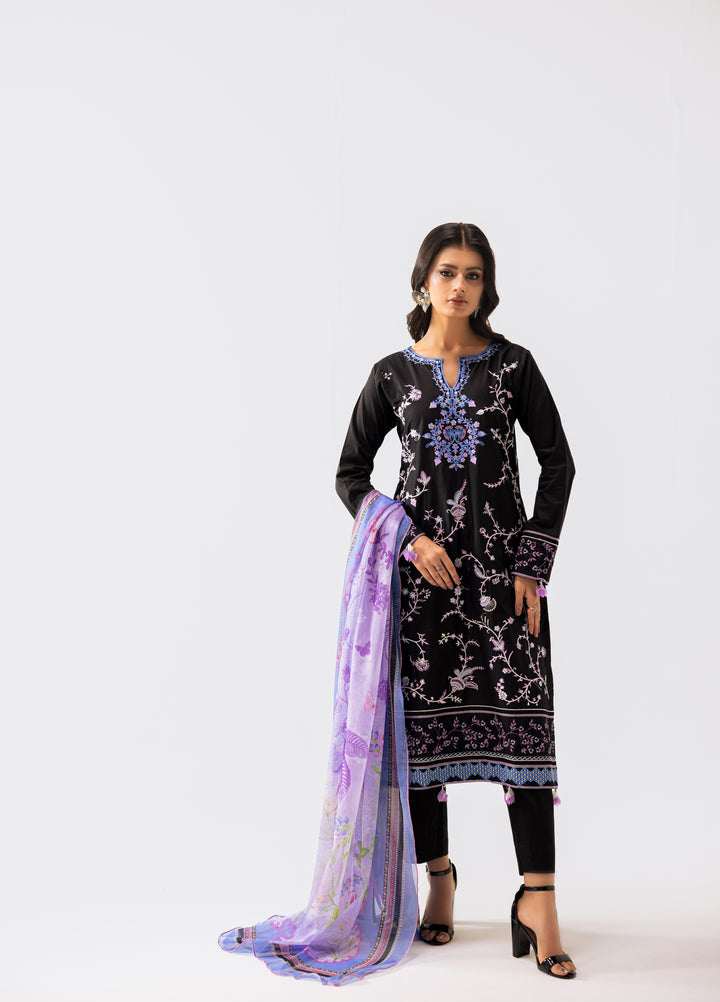Liyana by Mashra RTW Embroidered Lawn 3 Piece Suit MA-602 Black Blossom stitched - Casual Collection