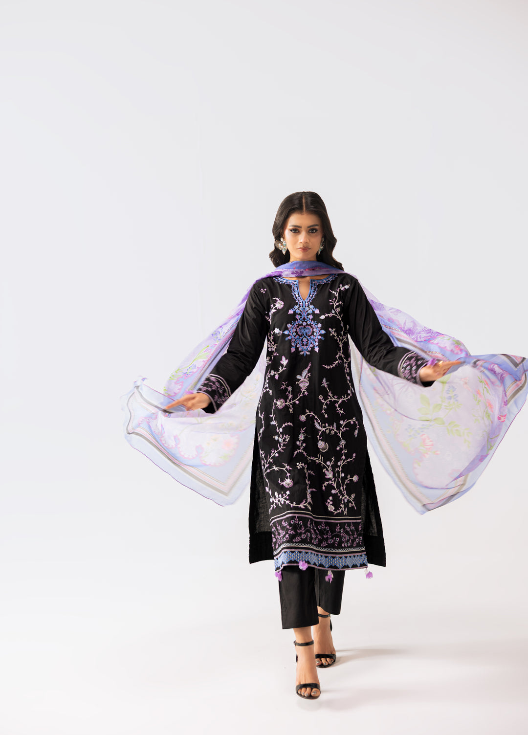 Liyana by Mashra RTW Embroidered Lawn 3 Piece Suit MA-602 Black Blossom stitched - Casual Collection
