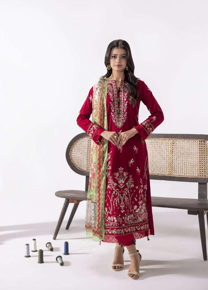 Liyana by Mashra RTW Embroidered Lawn 3 Piece Suit MA-603 Crimson Red - Casual Collection