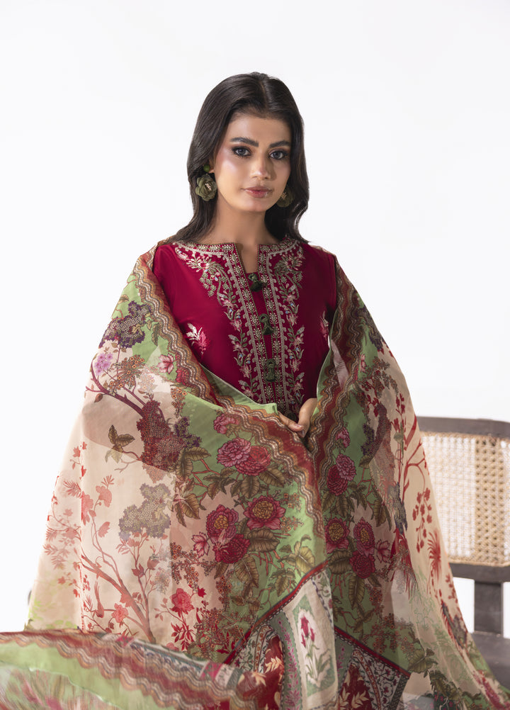 Liyana by Mashra RTW Embroidered Lawn 3 Piece Suit MA-603 Crimson Red - Casual Collection