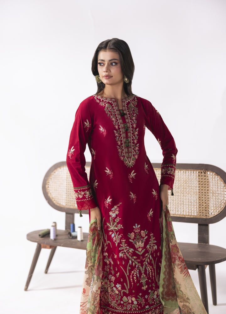 Liyana by Mashra RTW Embroidered Lawn 3 Piece Suit MA-603 Crimson Red - Casual Collection