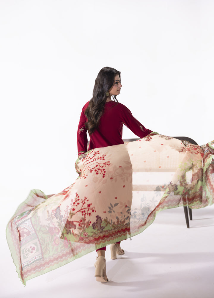 Liyana by Mashra RTW Embroidered Lawn 3 Piece Suit MA-603 Crimson Red - Casual Collection
