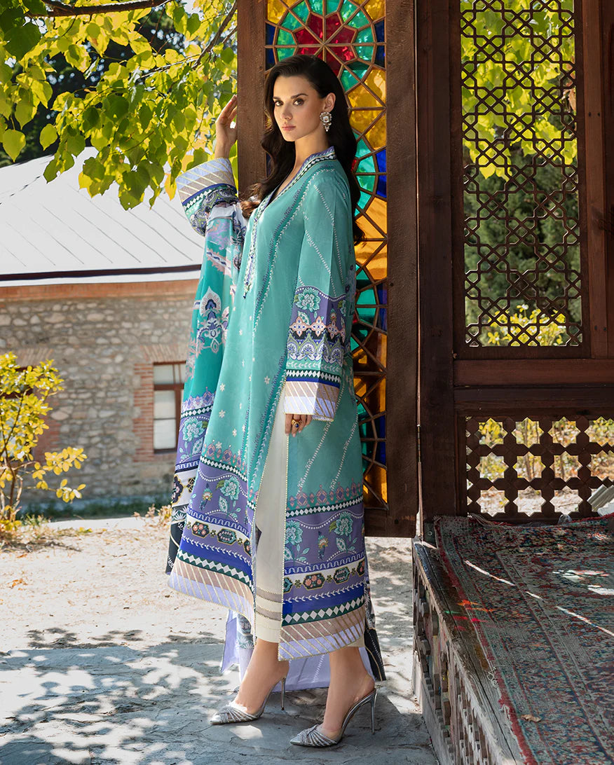 Mushq Hemline Echoes Of Serneity Unstitched Festive Raw Silk Printed 3 Piece MQ25ES D-10 Lunar Dew - Festive Collection