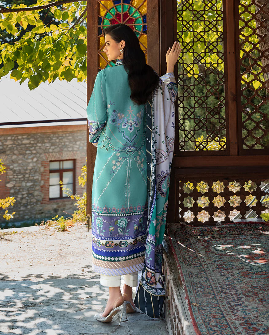 Mushq Hemline Echoes Of Serneity Unstitched Festive Raw Silk Printed 3 Piece MQ25ES D-10 Lunar Dew - Festive Collection
