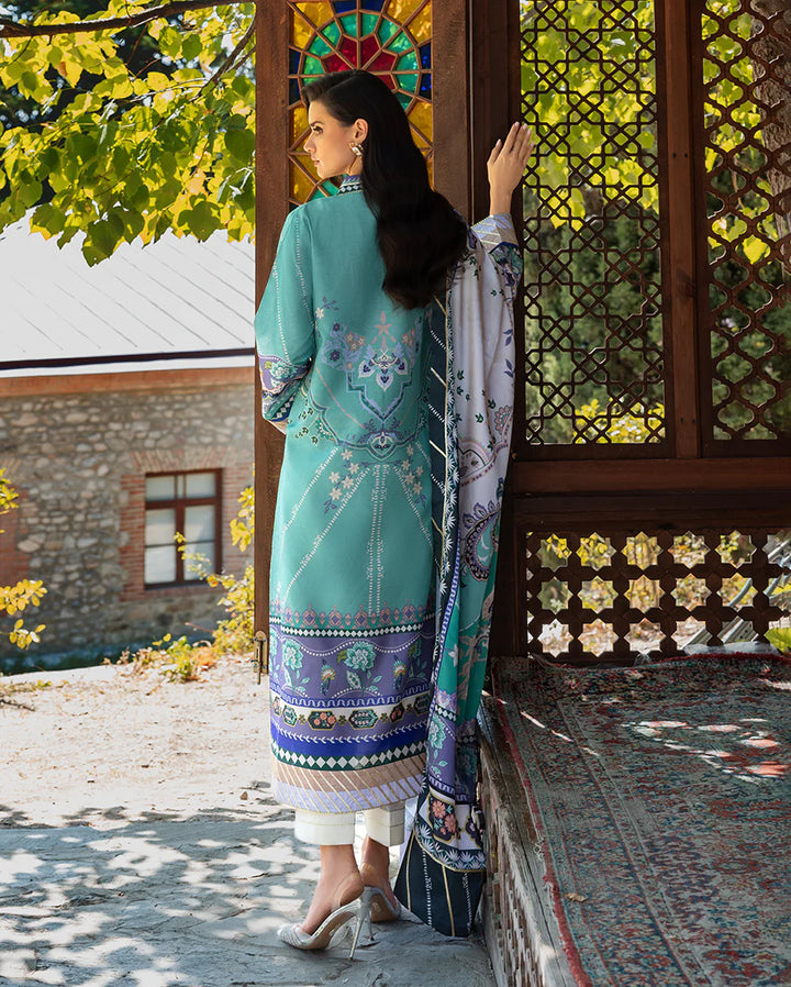 Mushq Hemline Echoes Of Serneity Unstitched Festive Raw Silk Printed 3 Piece MQ25ES D-10 Lunar Dew - Festive Collection