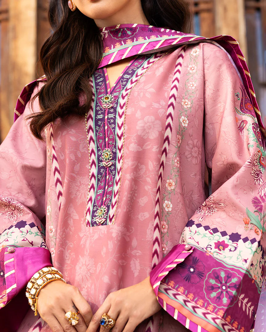 Mushq Hemline Echoes Of Serneity Unstitched Festive Raw Silk Printed 3 Piece MQ25ES D-09 Stella Song - Festive Collection