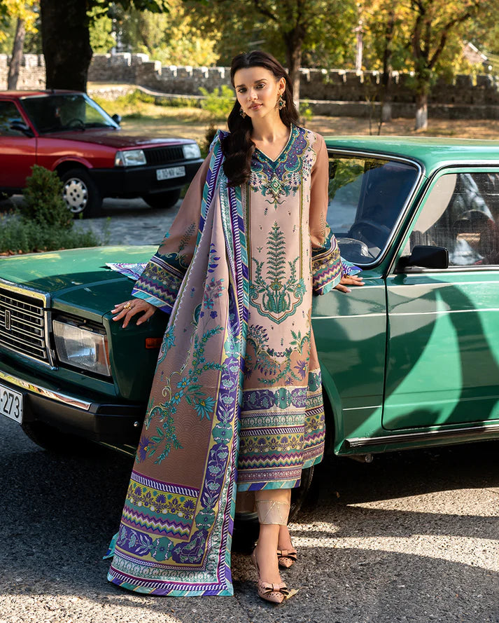 Mushq Hemline Echoes Of Serneity Unstitched Festive Raw Silk Printed 3 Piece MQ25ES D-08 Aurora Echo - Festive Collection