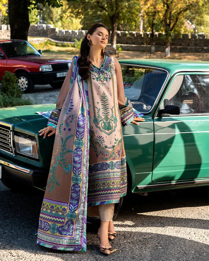 Mushq Hemline Echoes Of Serneity Unstitched Festive Raw Silk Printed 3 Piece MQ25ES D-08 Aurora Echo - Festive Collection