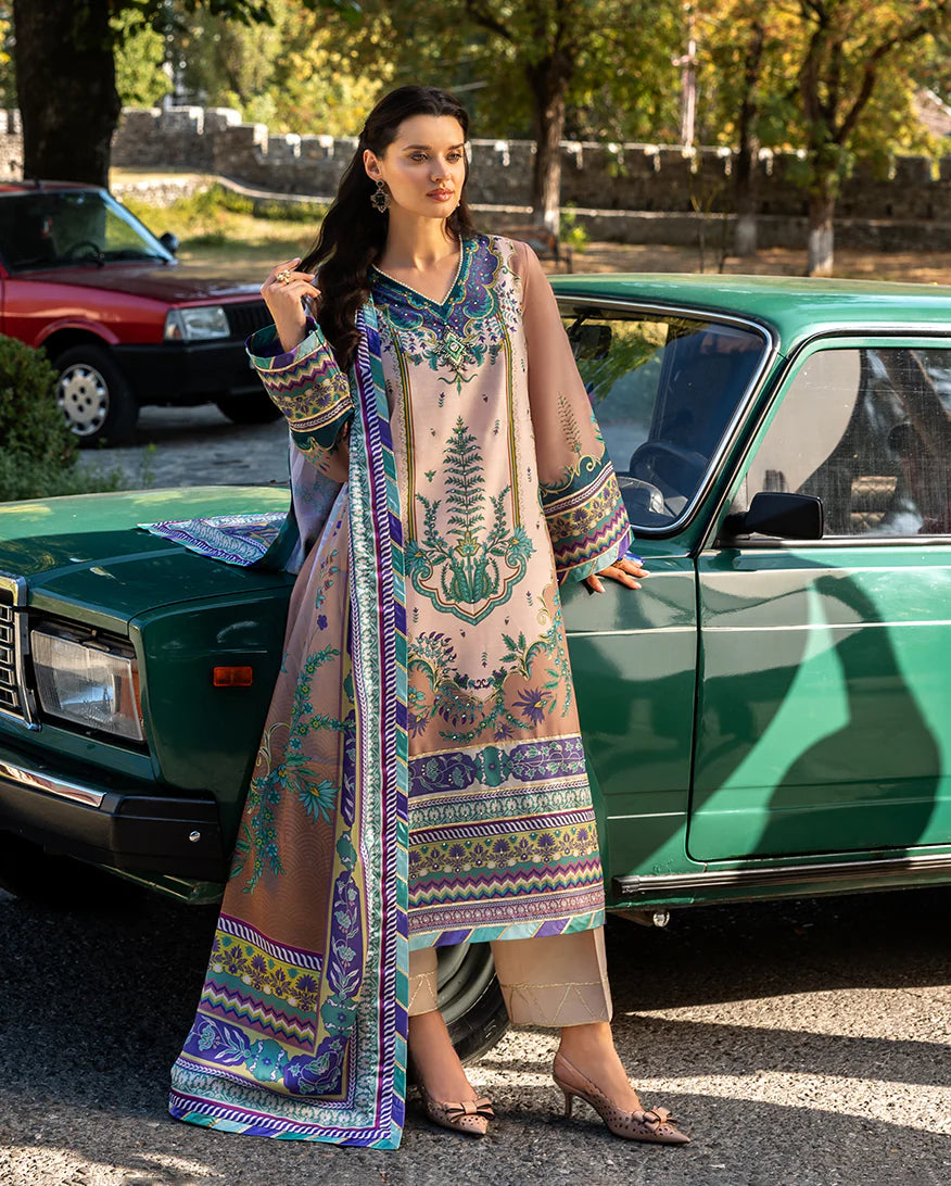 Mushq Hemline Echoes Of Serneity Unstitched Festive Raw Silk Printed 3 Piece MQ25ES D-08 Aurora Echo - Festive Collection