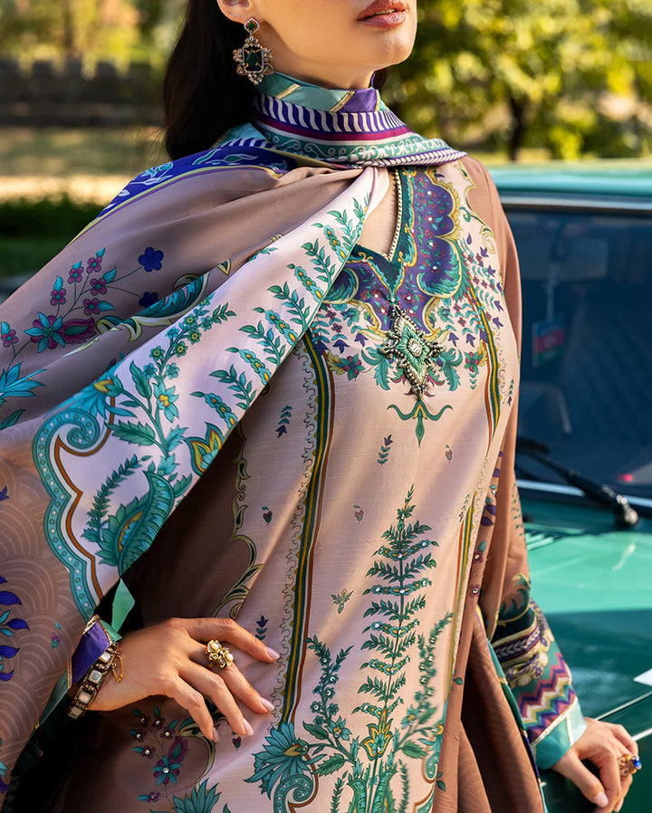 Mushq Hemline Echoes Of Serneity Unstitched Festive Raw Silk Printed 3 Piece MQ25ES D-08 Aurora Echo - Festive Collection