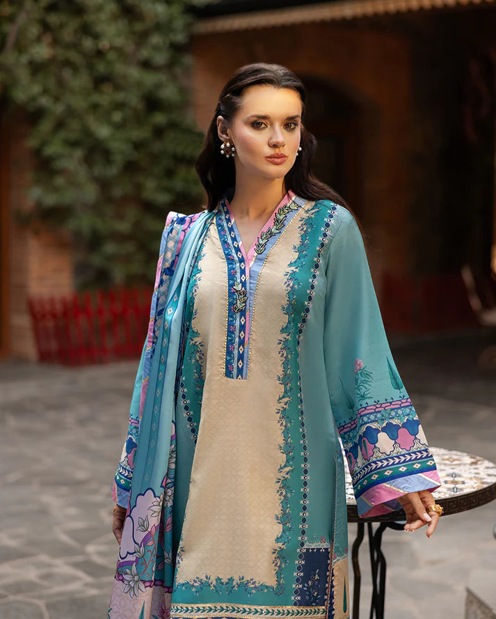 Mushq Hemline Echoes Of Serneity Unstitched Festive Raw Silk Printed 3 Piece MQ25ES D-07 Seraphic Dust - Festive Collection