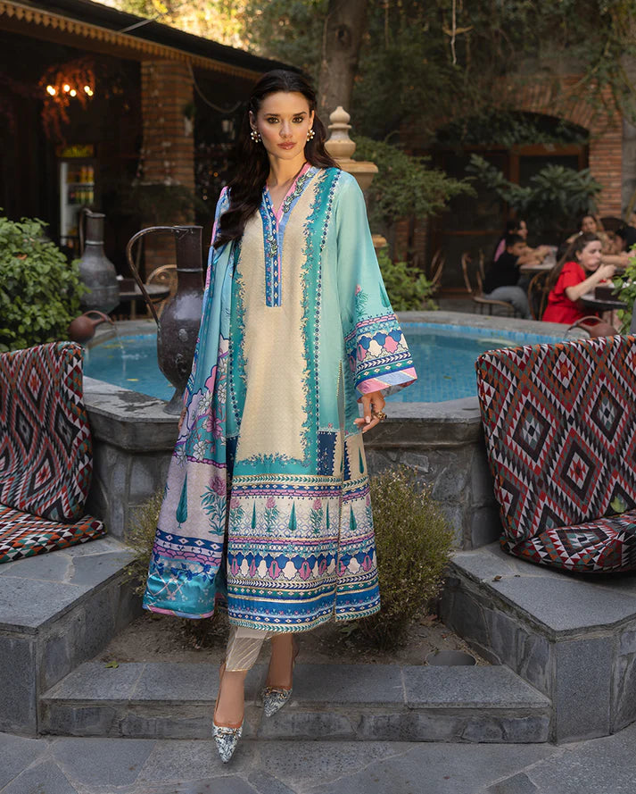 Mushq Hemline Echoes Of Serneity Unstitched Festive Raw Silk Printed 3 Piece MQ25ES D-07 Seraphic Dust - Festive Collection