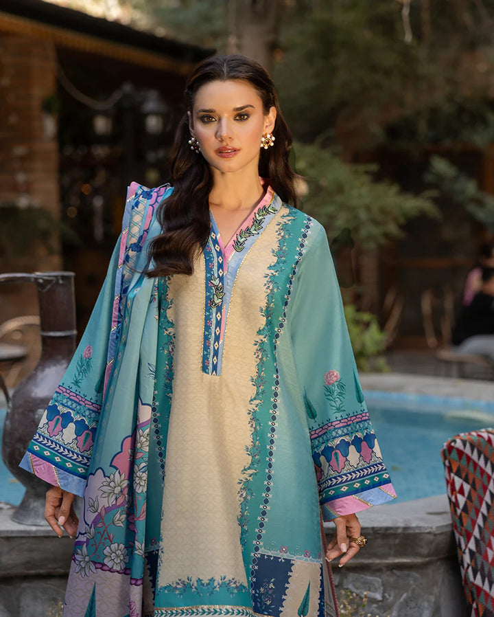 Mushq Hemline Echoes Of Serneity Unstitched Festive Raw Silk Printed 3 Piece MQ25ES D-07 Seraphic Dust - Festive Collection