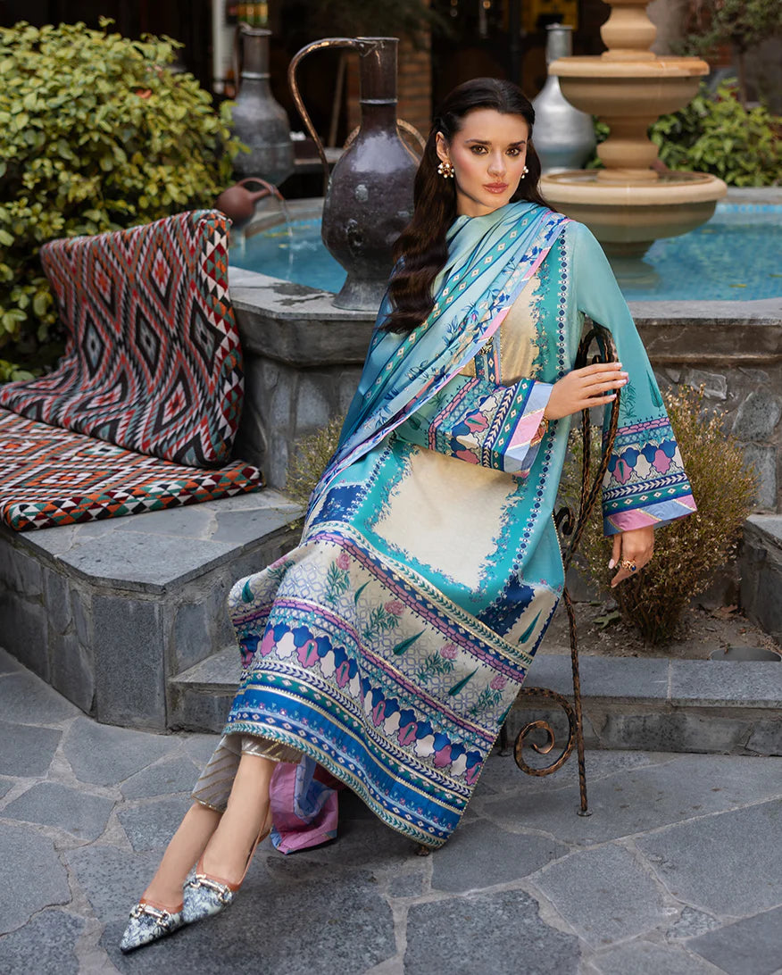 Mushq Hemline Echoes Of Serneity Unstitched Festive Raw Silk Printed 3 Piece MQ25ES D-07 Seraphic Dust - Festive Collection