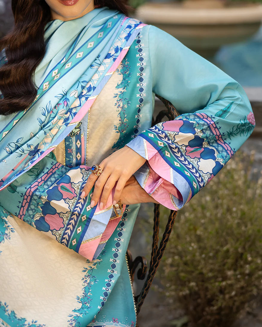 Mushq Hemline Echoes Of Serneity Unstitched Festive Raw Silk Printed 3 Piece MQ25ES D-07 Seraphic Dust - Festive Collection