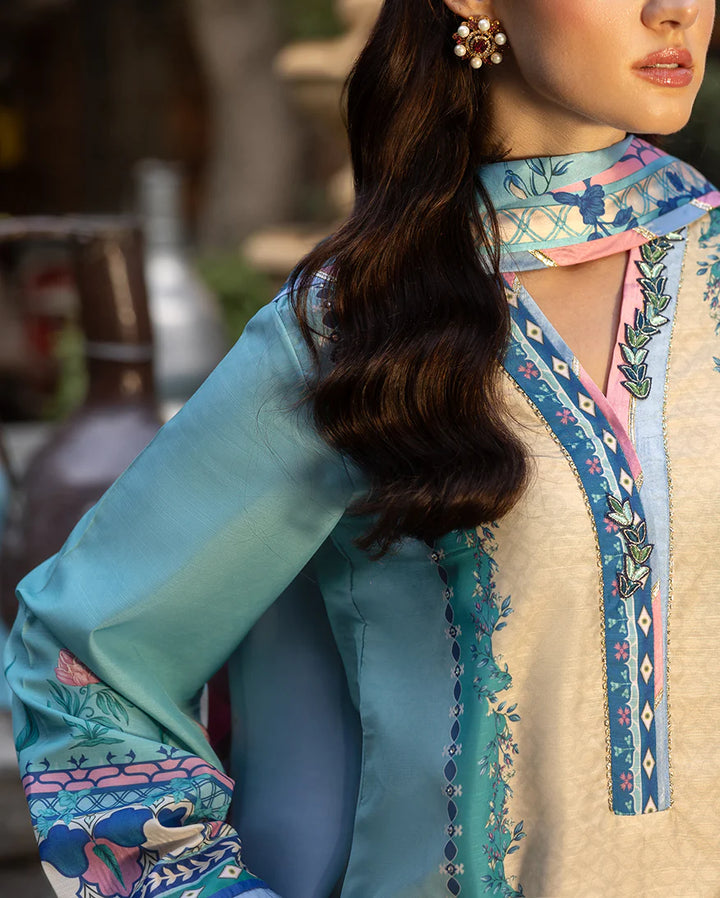 Mushq Hemline Echoes Of Serneity Unstitched Festive Raw Silk Printed 3 Piece MQ25ES D-07 Seraphic Dust - Festive Collection