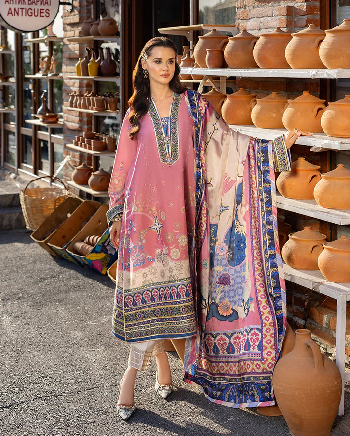 Mushq Hemline Echoes Of Serneity Unstitched Festive Raw Silk Printed 3 Piece MQ25ES D-06 Meridian Bloom - Festive Collection