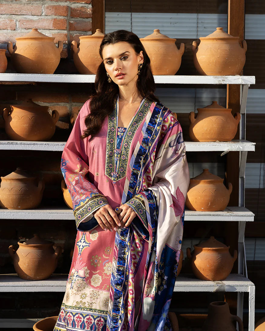 Mushq Hemline Echoes Of Serneity Unstitched Festive Raw Silk Printed 3 Piece MQ25ES D-06 Meridian Bloom - Festive Collection
