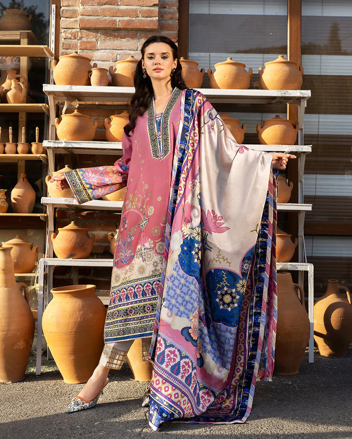 Mushq Hemline Echoes Of Serneity Unstitched Festive Raw Silk Printed 3 Piece MQ25ES D-06 Meridian Bloom - Festive Collection