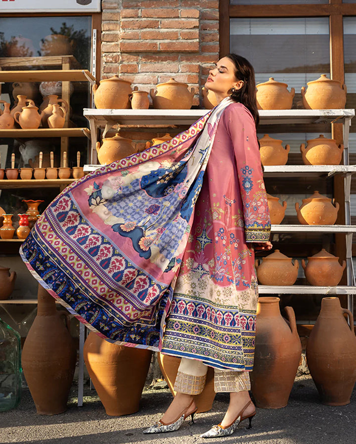 Mushq Hemline Echoes Of Serneity Unstitched Festive Raw Silk Printed 3 Piece MQ25ES D-06 Meridian Bloom - Festive Collection