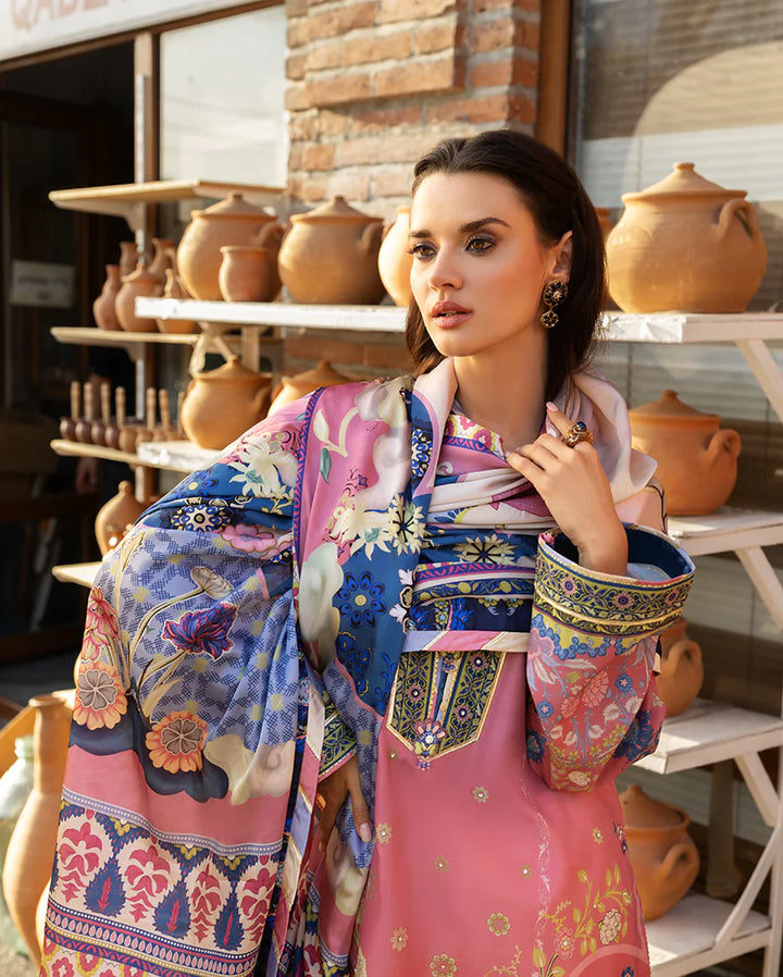 Mushq Hemline Echoes Of Serneity Unstitched Festive Raw Silk Printed 3 Piece MQ25ES D-06 Meridian Bloom - Festive Collection