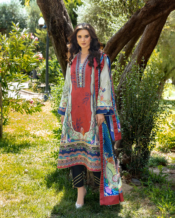 Mushq Hemline Echoes Of Serneity Unstitched Festive Raw Silk Printed 3 Piece MQ25ES D-05 Ethereal Gleam - Festive Collection