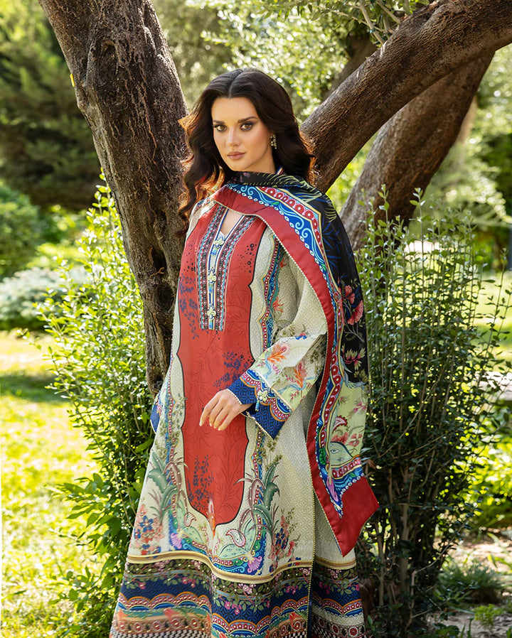 Mushq Hemline Echoes Of Serneity Unstitched Festive Raw Silk Printed 3 Piece MQ25ES D-05 Ethereal Gleam - Festive Collection