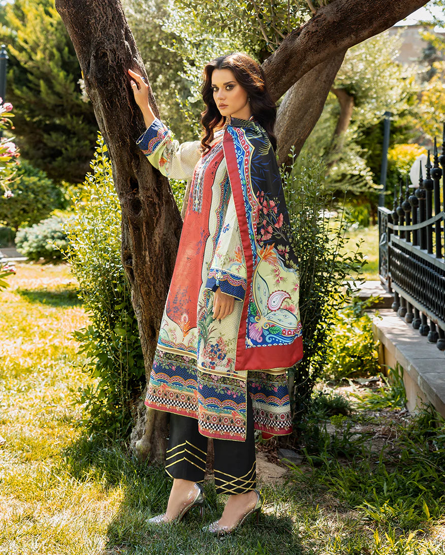 Mushq Hemline Echoes Of Serneity Unstitched Festive Raw Silk Printed 3 Piece MQ25ES D-05 Ethereal Gleam - Festive Collection