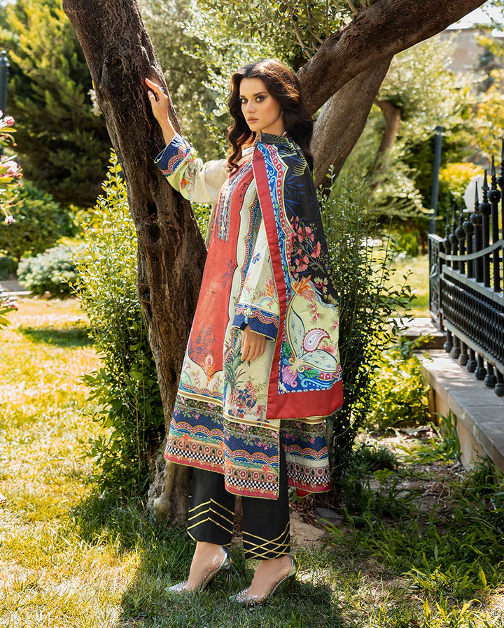 Mushq Hemline Echoes Of Serneity Unstitched Festive Raw Silk Printed 3 Piece MQ25ES D-05 Ethereal Gleam - Festive Collection
