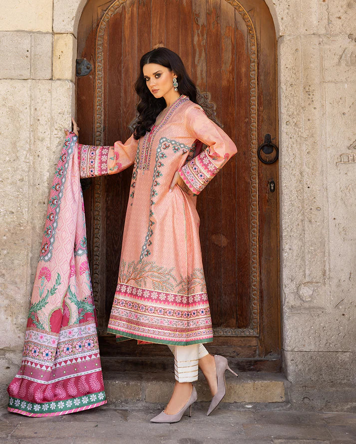 Mushq Hemline Echoes Of Serneity Unstitched Festive Raw Silk Printed 3 Piece MQ25ES D-04 Pulsar Petal - Festive Collection
