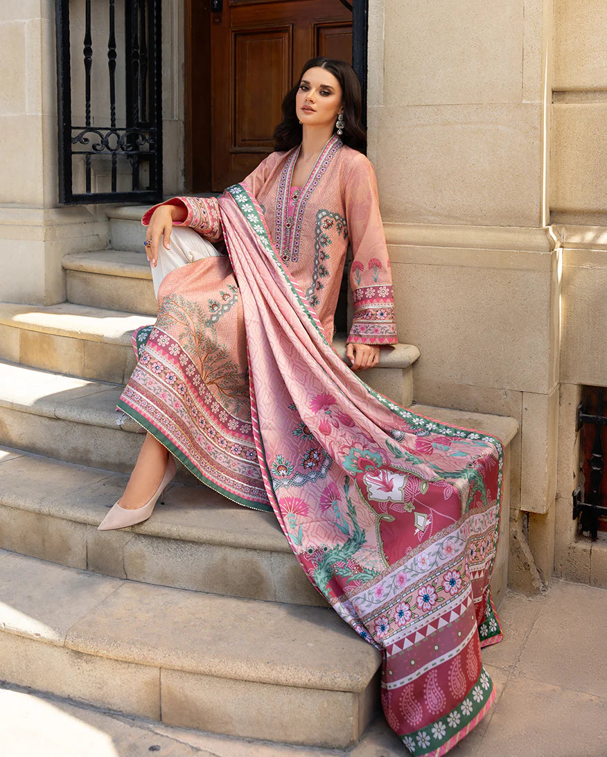 Mushq Hemline Echoes Of Serneity Unstitched Festive Raw Silk Printed 3 Piece MQ25ES D-04 Pulsar Petal - Festive Collection
