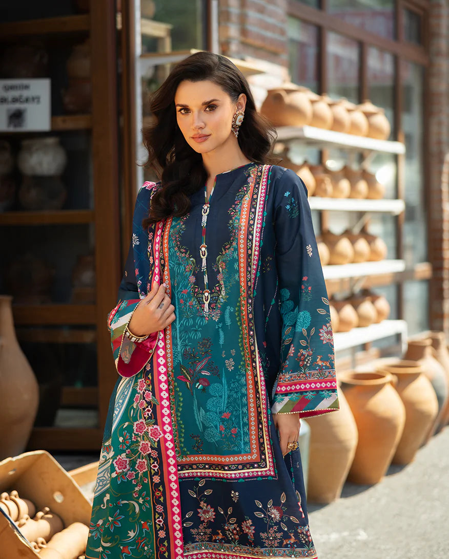 Mushq Hemline Echoes Of Serneity Unstitched Festive Raw Silk Printed 3 Piece MQ25ES D-03 Nova Bloom - Festive Collection