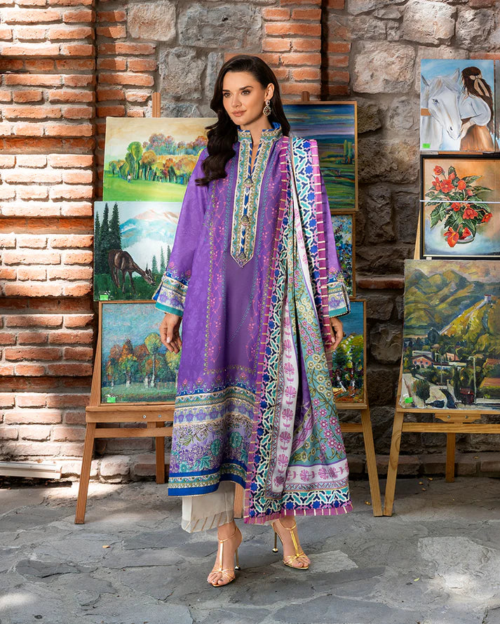 Mushq Hemline Echoes Of Serneity Unstitched Festive Raw Silk Printed 3 Piece MQ25ES D-02 Cosmic Spindle - Festive Collection