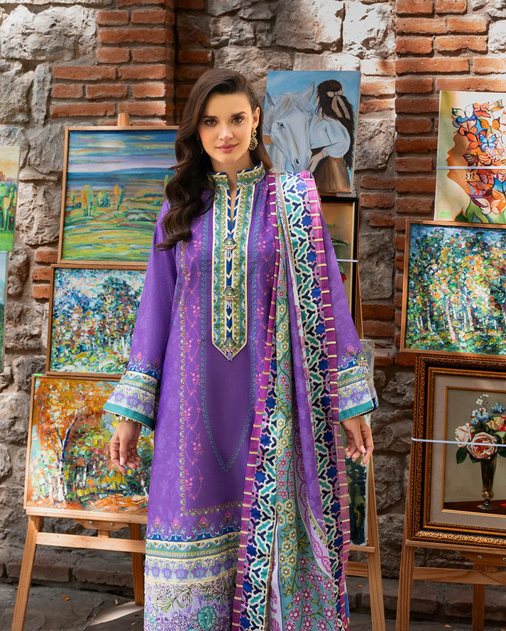 Mushq Hemline Echoes Of Serneity Unstitched Festive Raw Silk Printed 3 Piece MQ25ES D-02 Cosmic Spindle - Festive Collection