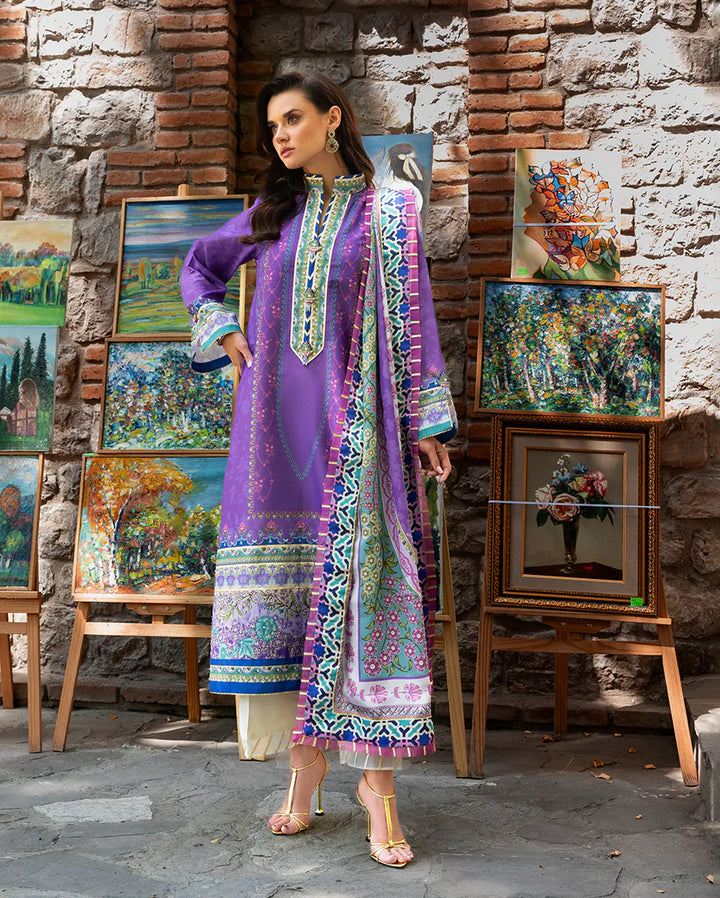 Mushq Hemline Echoes Of Serneity Unstitched Festive Raw Silk Printed 3 Piece MQ25ES D-02 Cosmic Spindle - Festive Collection